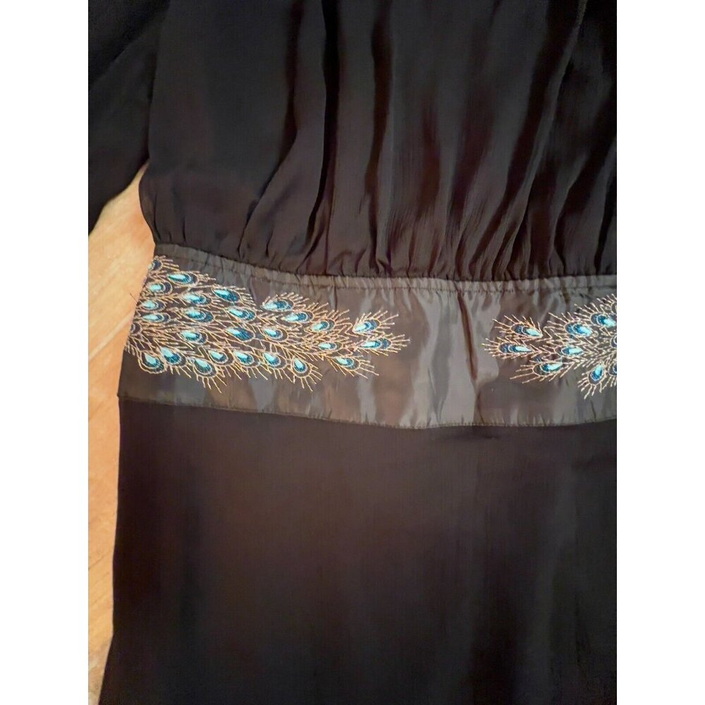 Desigual Black Dress EU 42 US L Peacock Embroidery Veil Sheer Sleeves Rochie - Picture 9 of 16